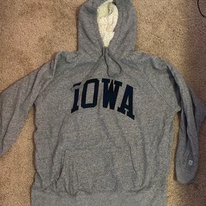 Size S oversized TailgateAEO sweatshirt. Iowa with plaid embroidered lettering.